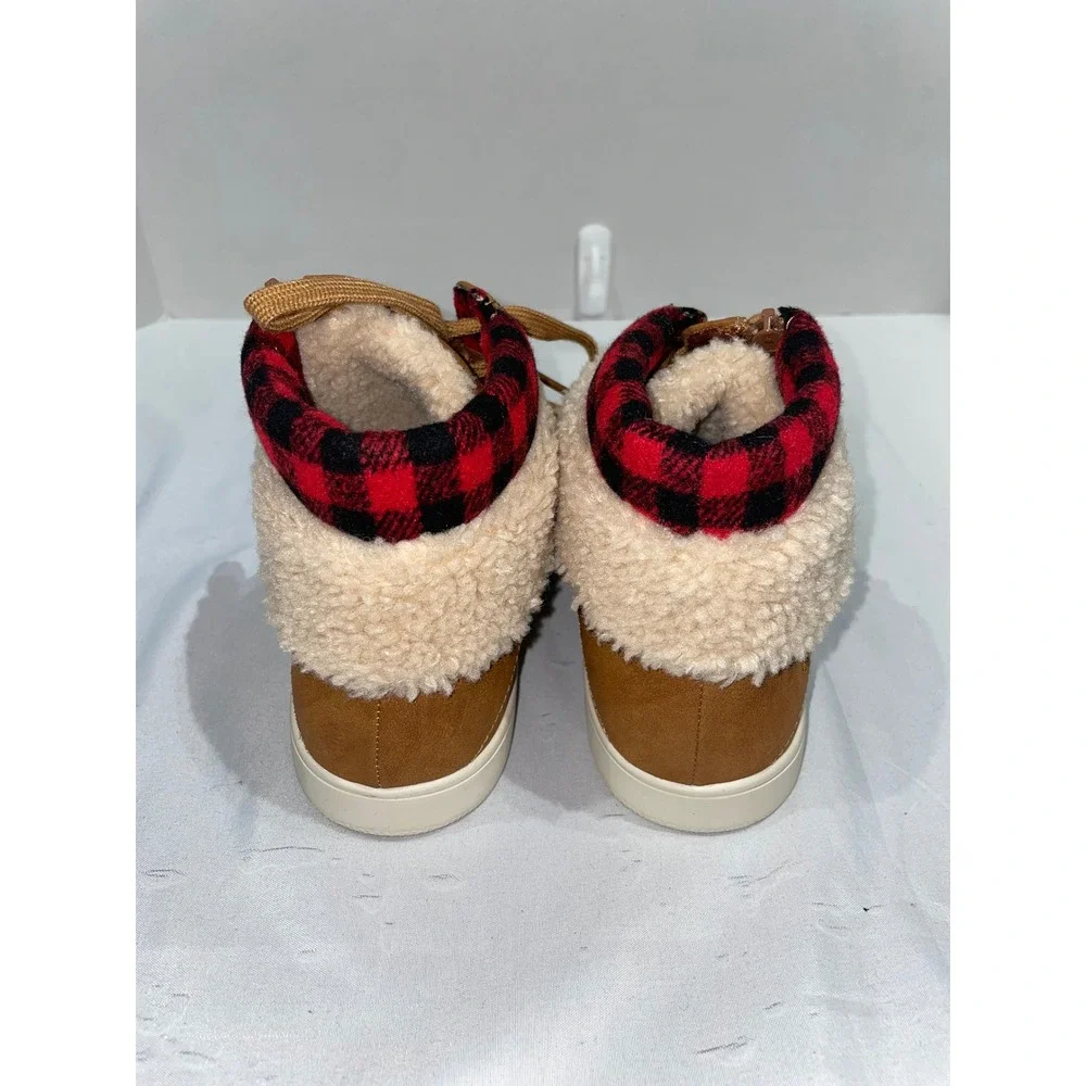 Billy Footwear Billy Cuff II Brown Buffalo Plaid Adaptive Sneakers Womens 7.5M